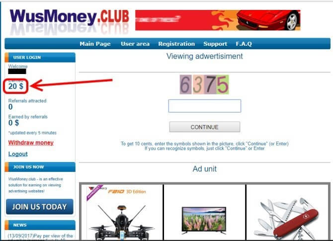 Ads also with a panel where you should put down the 4-digit codes – numbers