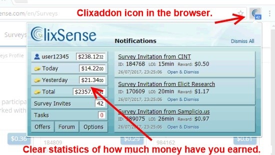 The ClixAddon toolbar is a useful tool you can use to check your account.